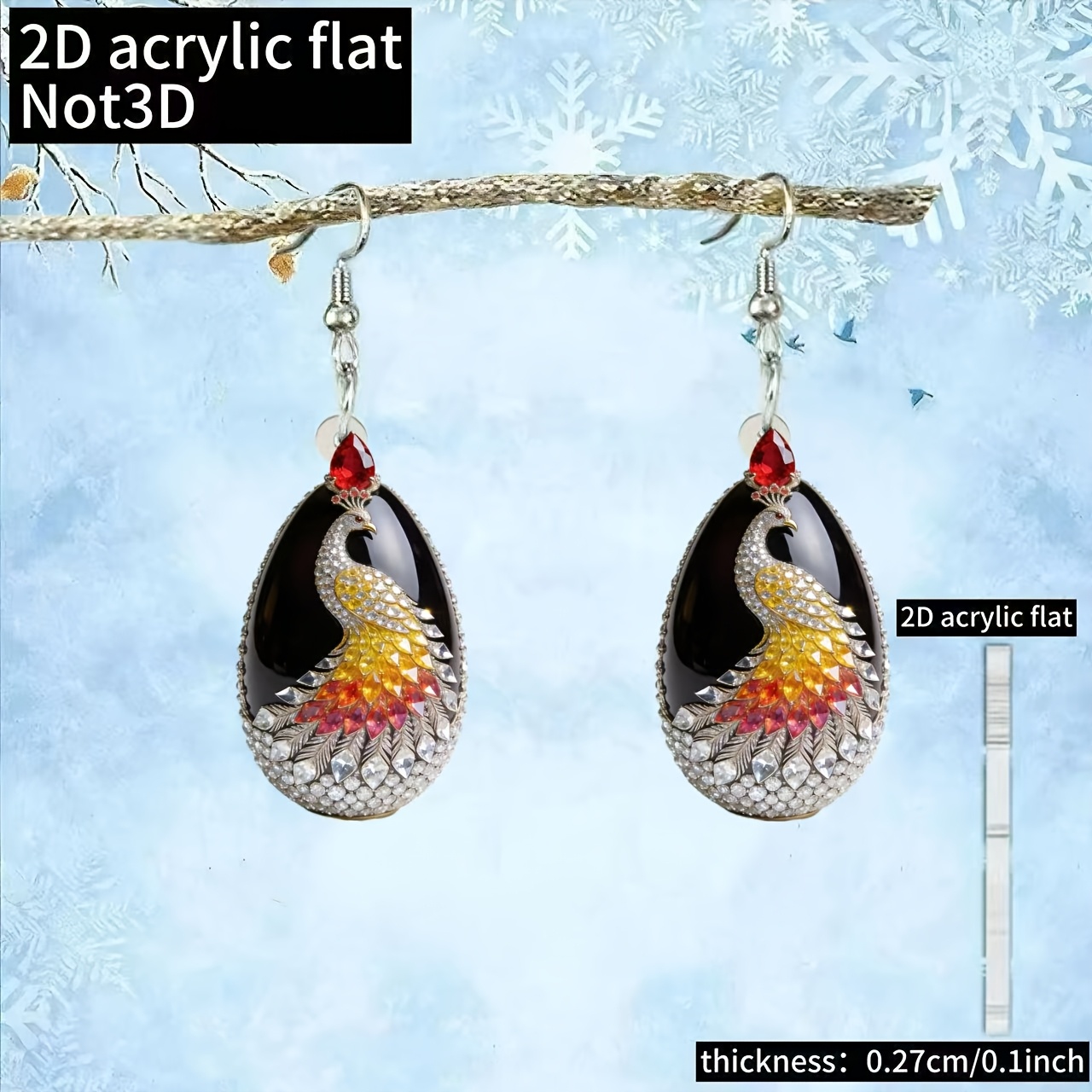 2pc Set of Fresh 2D Acrylic Peacock Earrings